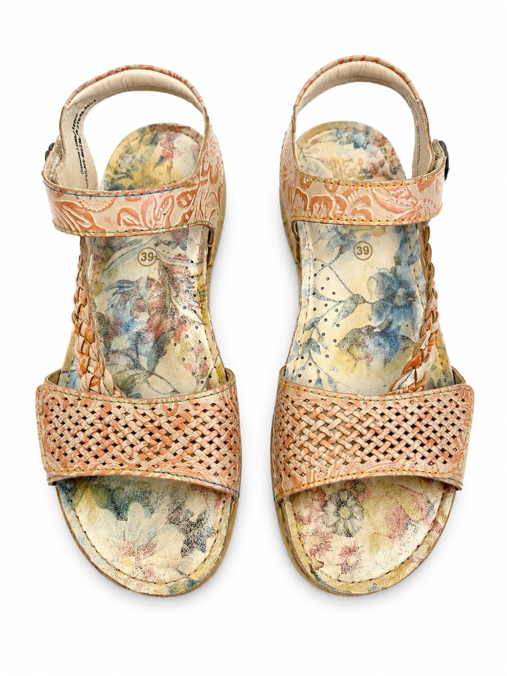 L'Artiste by Spring Step 8.5 Popular sandal, hand-painted leather woven straps